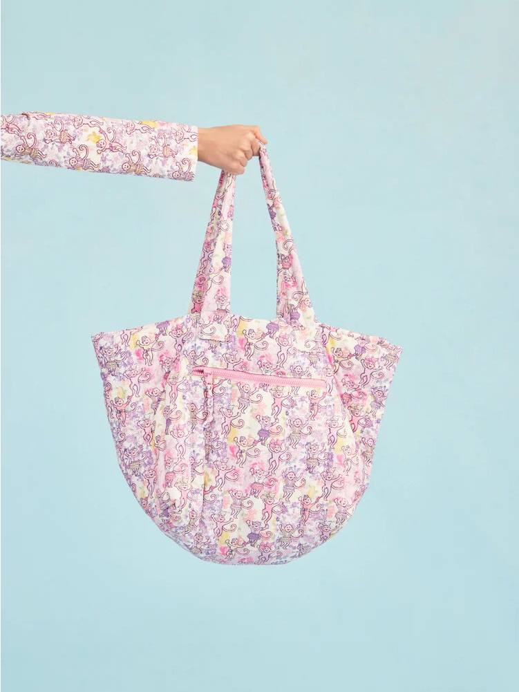 New Roller Rabbit X Loveshackfancy Preppy Patchwork Quilted Tote Lilac Blush Bag